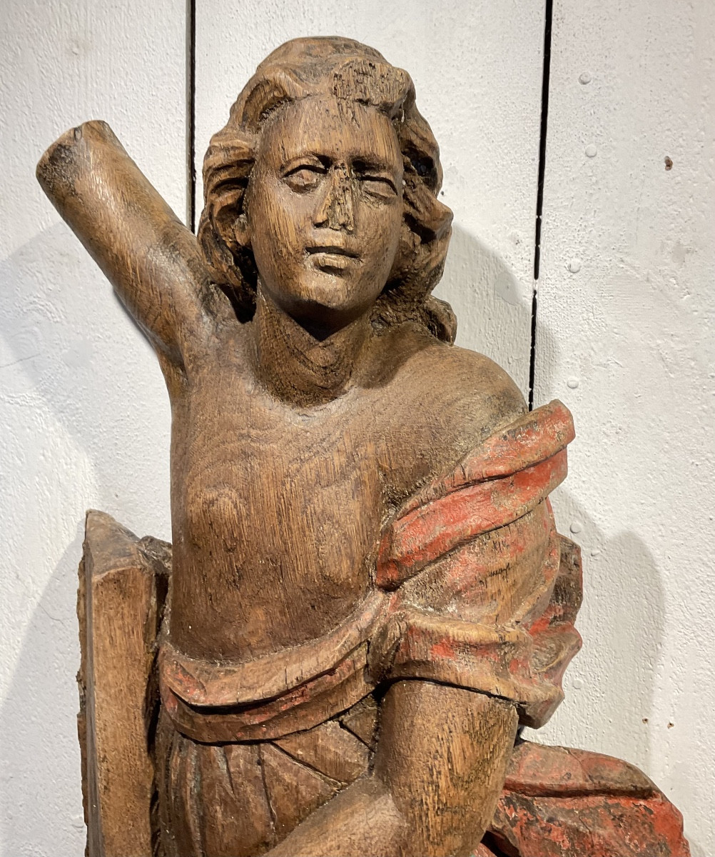 Pair Of 18th Century Wooden Angels, Remains Of Polychromy -photo-4