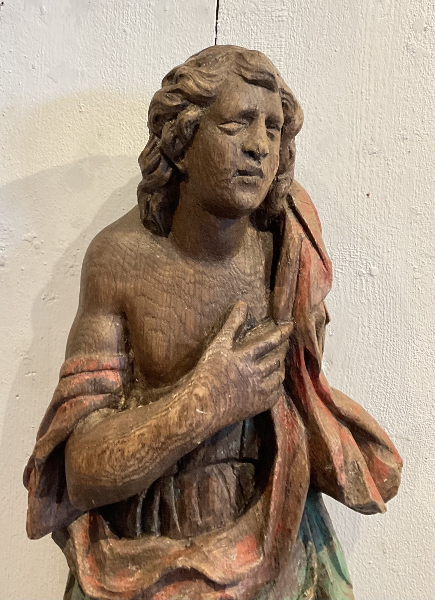 Pair Of 18th Century Wooden Angels, Remains Of Polychromy -photo-3