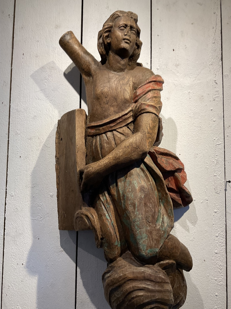 Pair Of 18th Century Wooden Angels, Remains Of Polychromy -photo-4