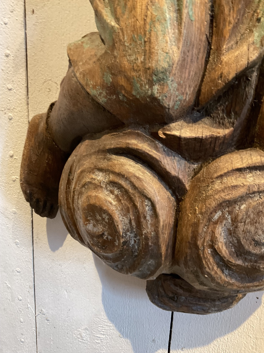 Pair Of 18th Century Wooden Angels, Remains Of Polychromy -photo-5