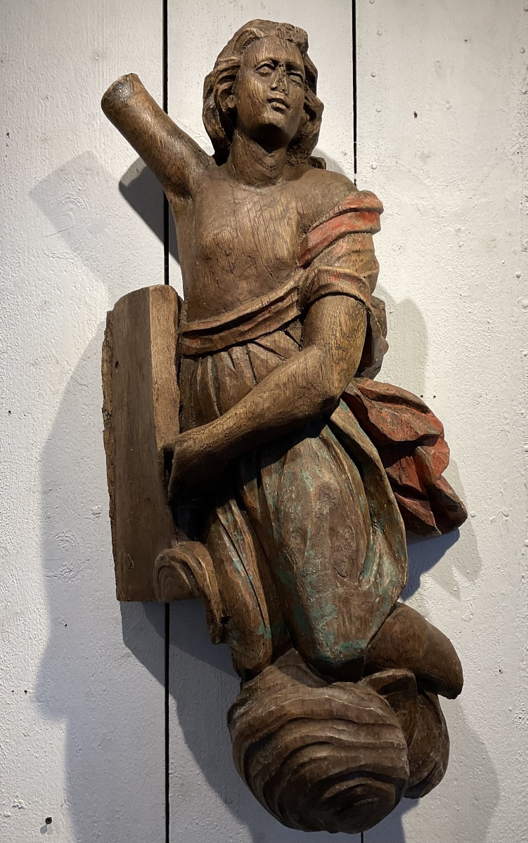Pair Of 18th Century Wooden Angels, Remains Of Polychromy -photo-6