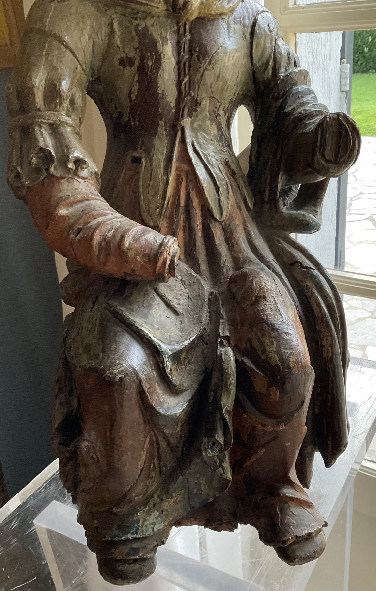 Virgin 17th Century Polychrome Wood H63-photo-1