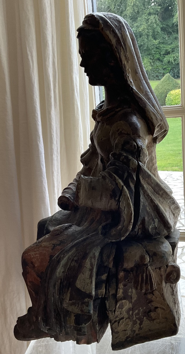Virgin 17th Century Polychrome Wood H63-photo-4