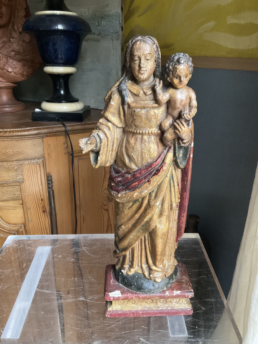 Virgin And Child 18th Century Polychrome Wood -photo-4