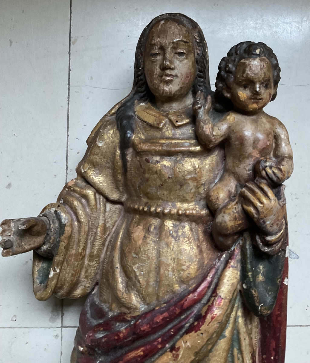 Virgin And Child 18th Century Polychrome Wood 
