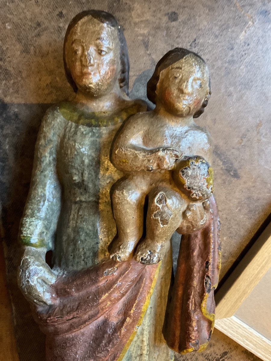 Vierge à l’enfant bois polychrome XVIIe-photo-3
