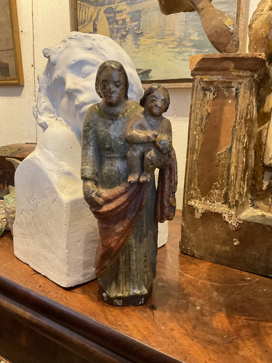 Vierge à l’enfant bois polychrome XVIIe