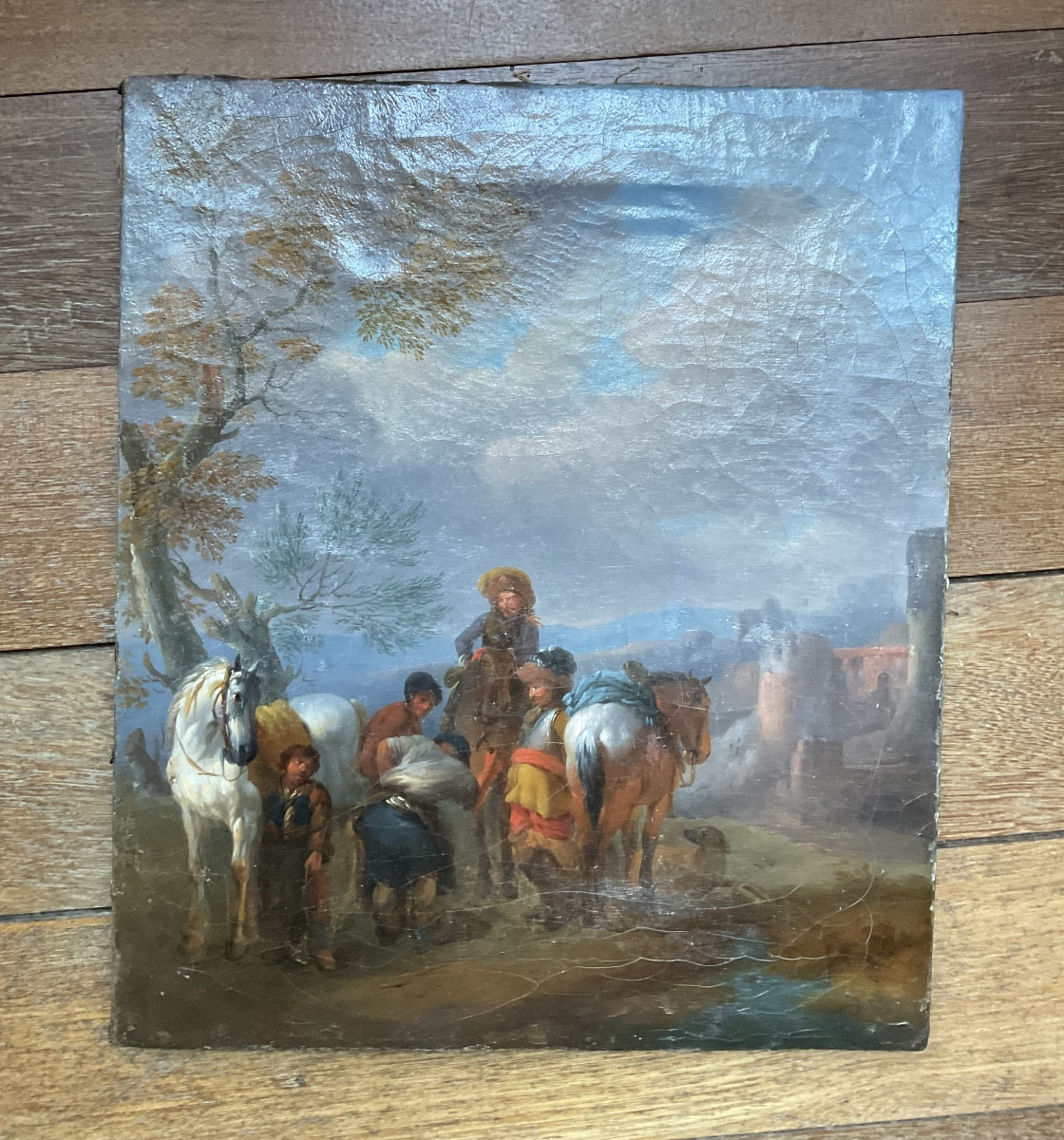 Toile XVIIIel’arret des cavaliers -photo-2