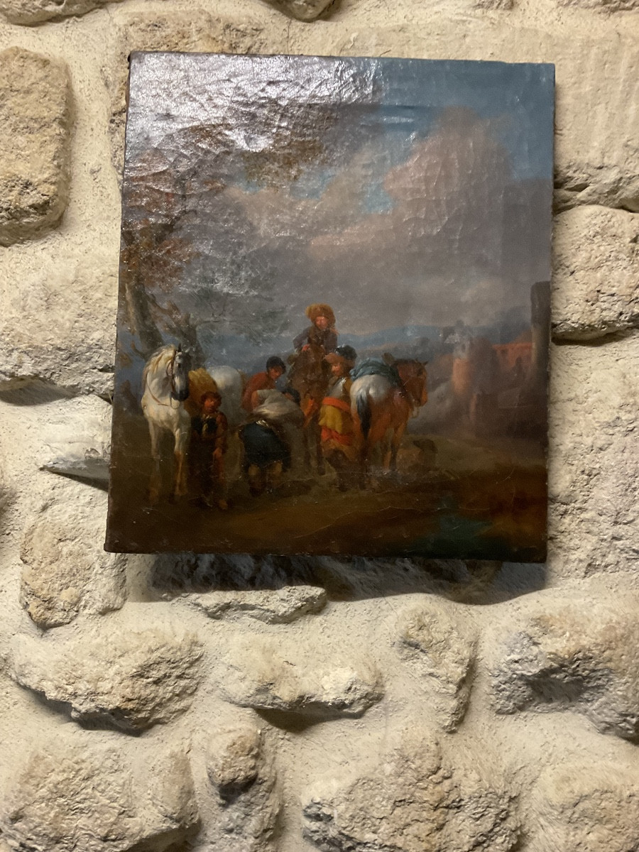 Toile XVIIIel’arret des cavaliers -photo-3