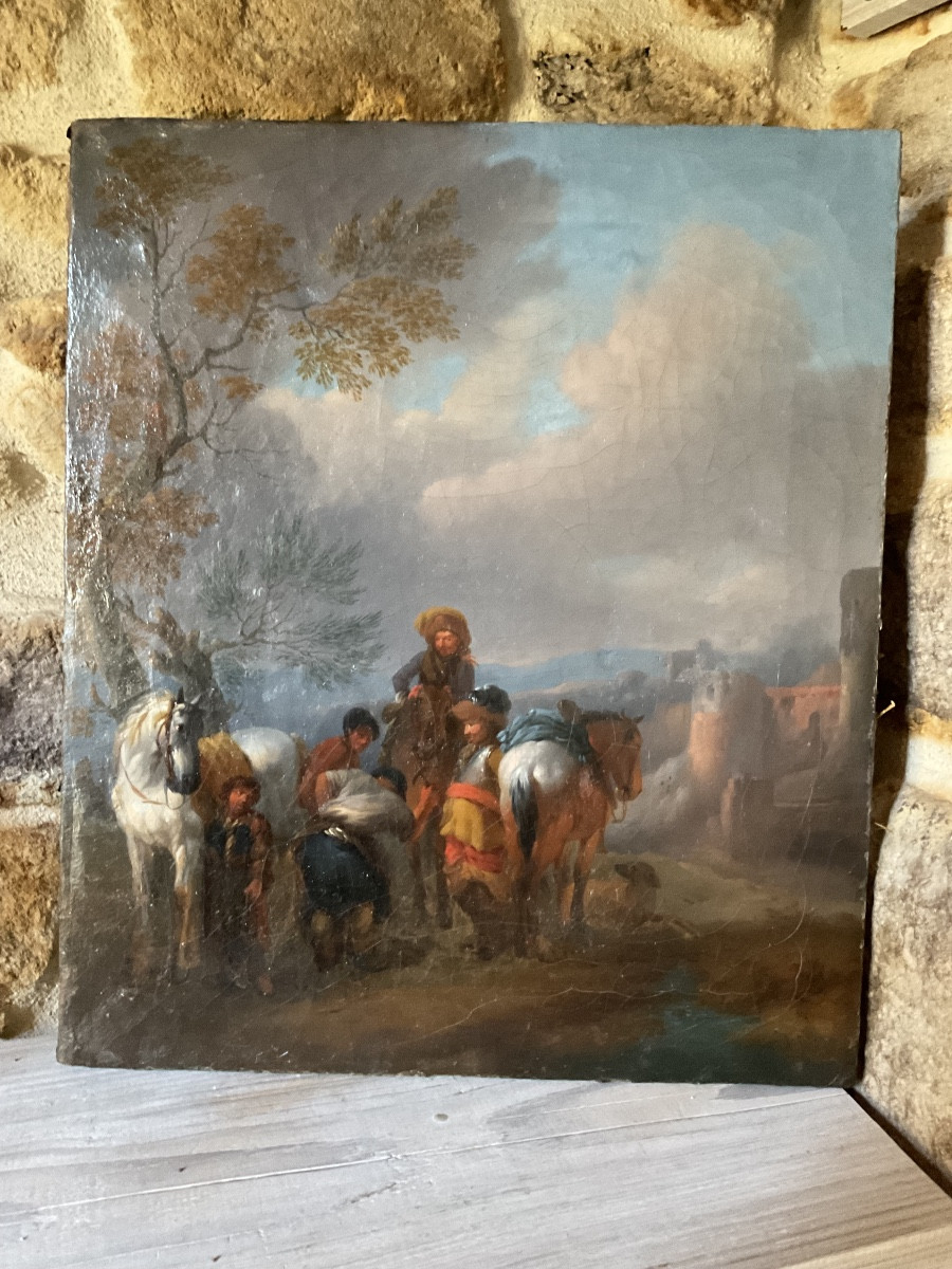 Toile XVIIIel’arret des cavaliers -photo-2