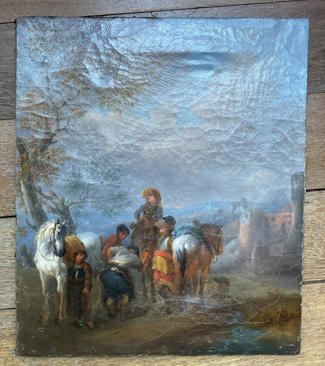 Toile XVIIIel’arret des cavaliers 