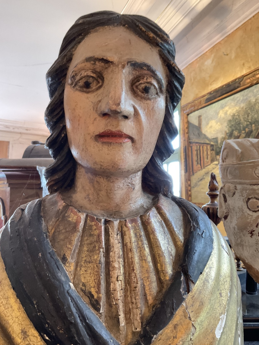 17th Century Gilded Wood Bust, Italy-photo-3