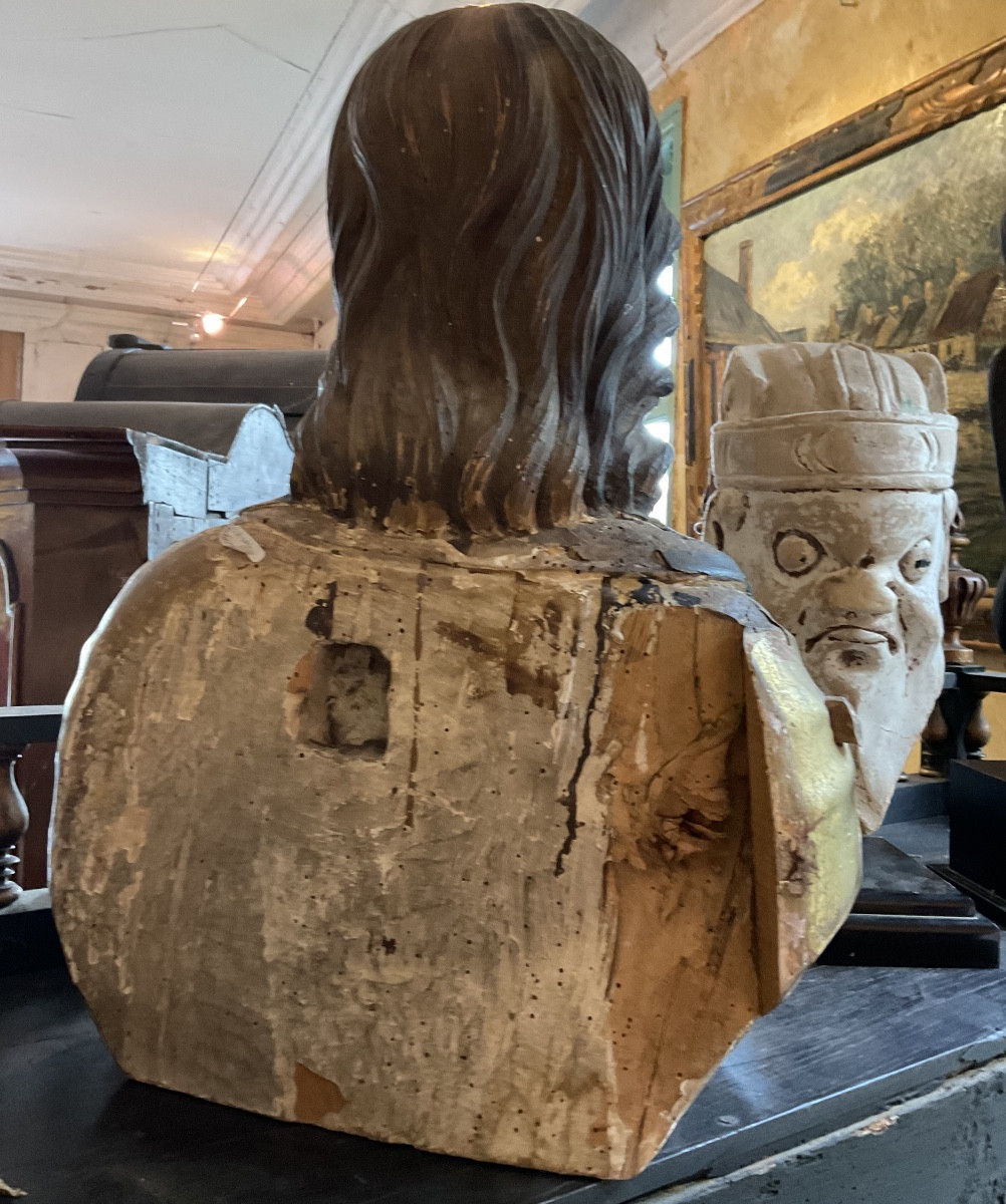 17th Century Gilded Wood Bust, Italy-photo-4