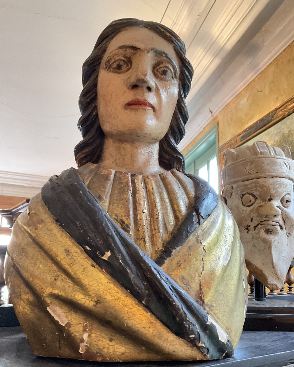 17th Century Gilded Wood Bust, Italy-photo-2