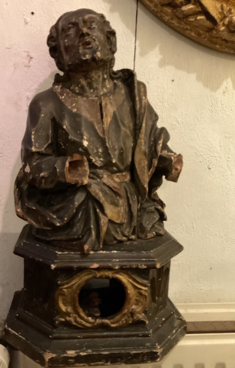 17th-century Reliquary In Its Original Polychrome Wood State -photo-3