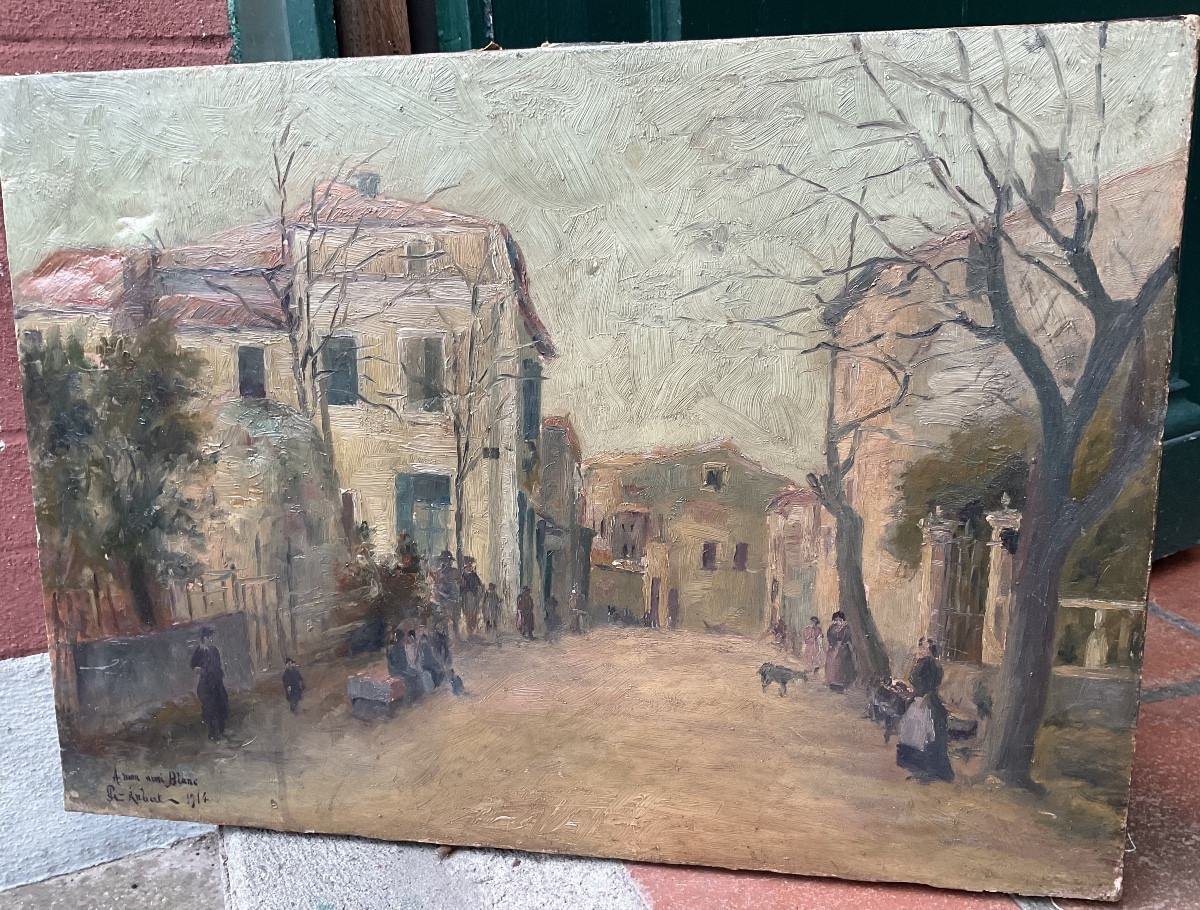 Huile sur toile1914 rue de village-photo-3