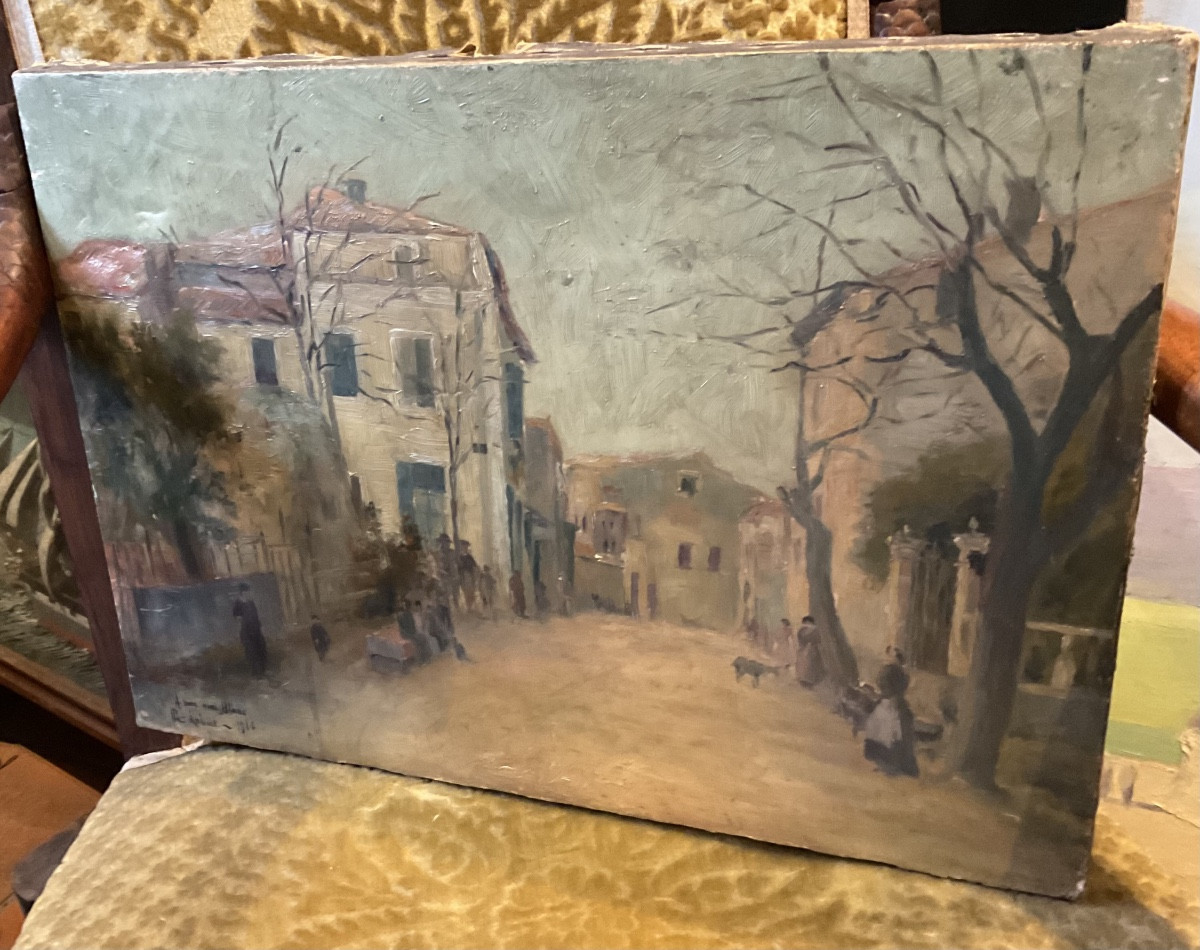 Huile sur toile1914 rue de village-photo-4