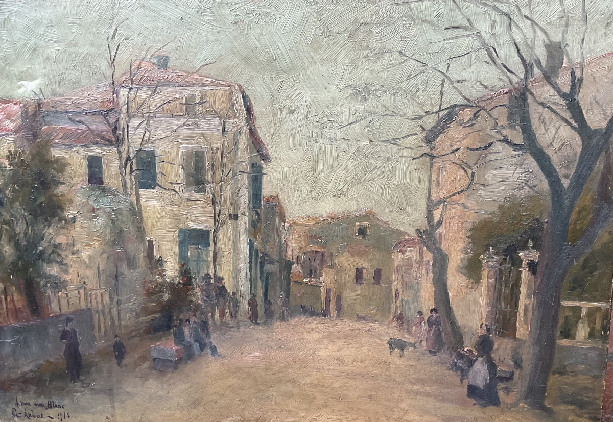 Huile sur toile1914 rue de village-photo-2