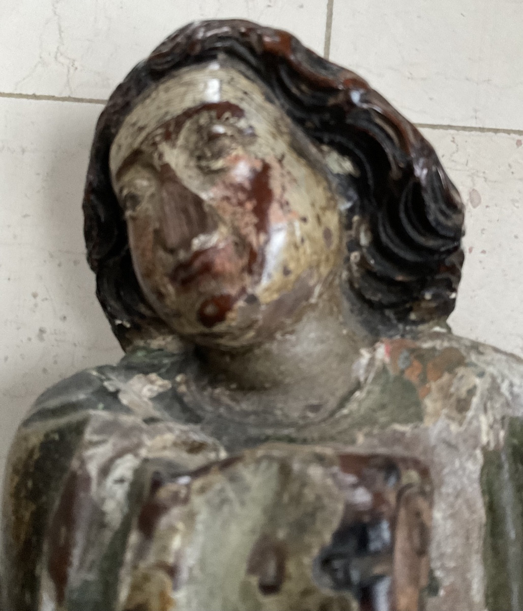 Statue bois polychrome XVIe-photo-3