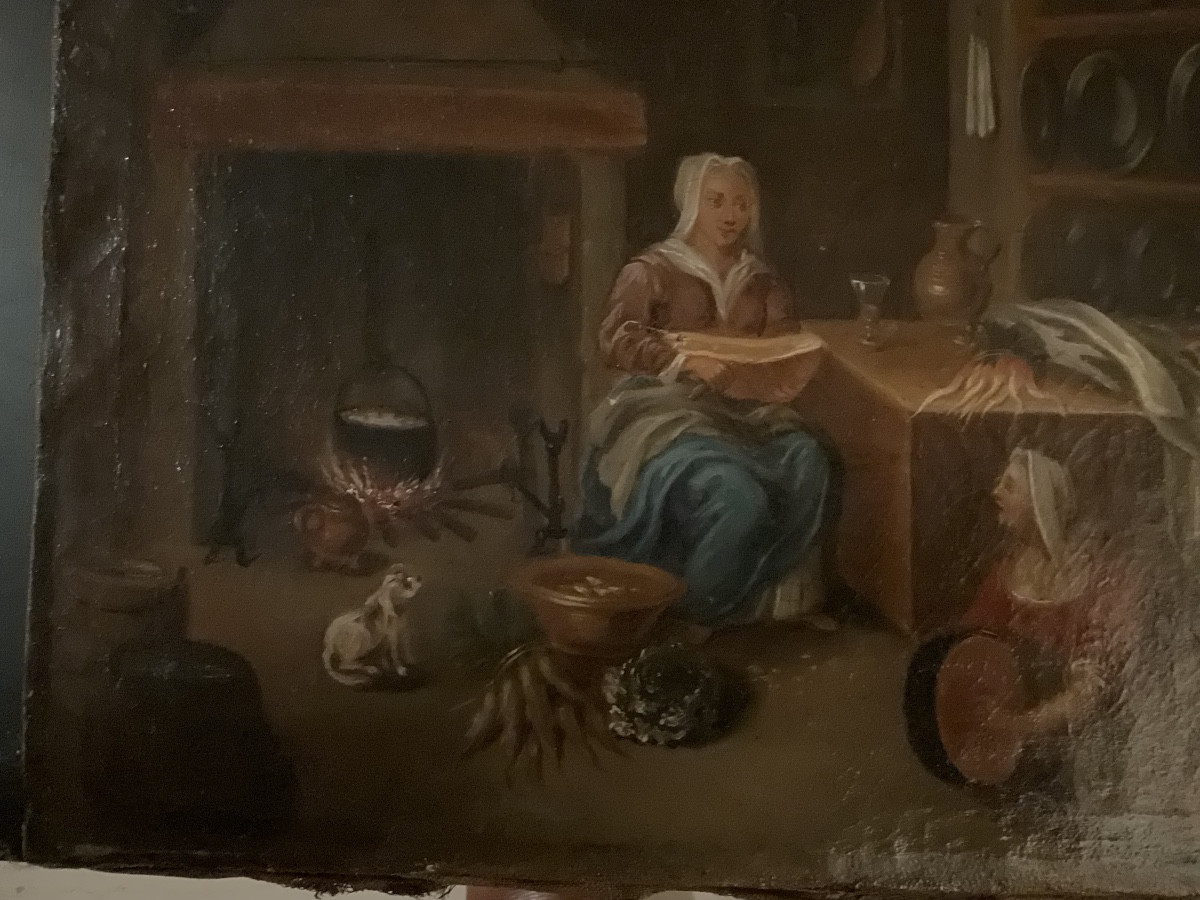Interior Of A Kitchen, Flanders, 18th Century, Oil On Canvas-photo-3