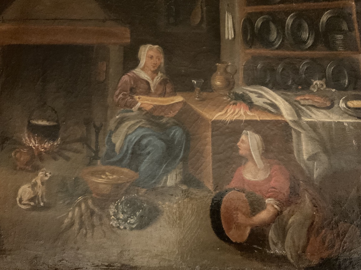 Interior Of A Kitchen, Flanders, 18th Century, Oil On Canvas-photo-4