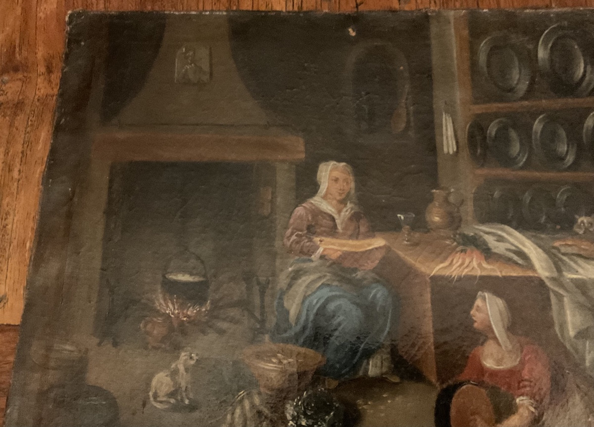 Interior Of A Kitchen, Flanders, 18th Century, Oil On Canvas-photo-1