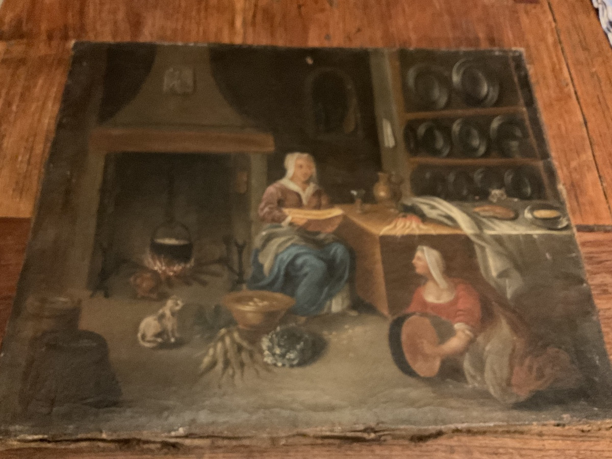 Interior Of A Kitchen, Flanders, 18th Century, Oil On Canvas-photo-3
