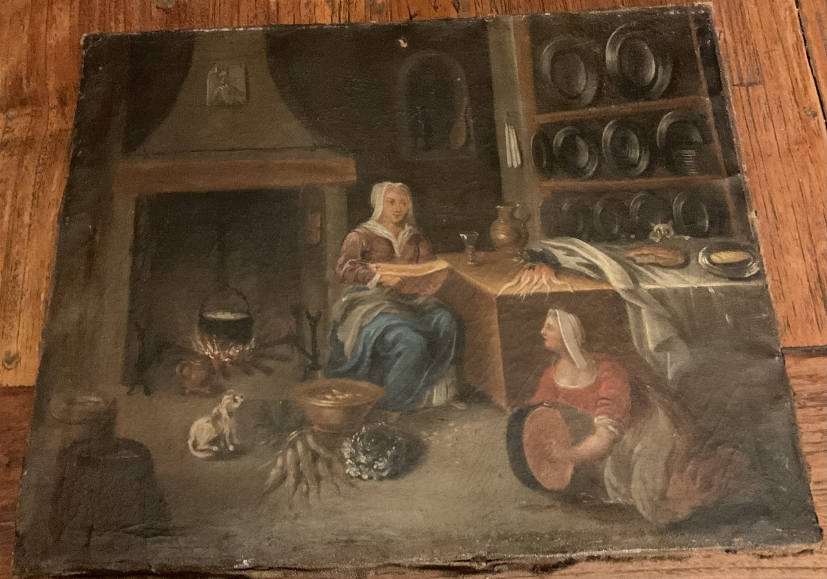 Interior Of A Kitchen, Flanders, 18th Century, Oil On Canvas