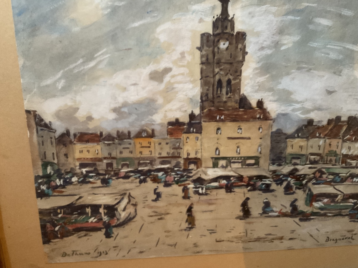 Gouache de marché de Bethune par Braquaval