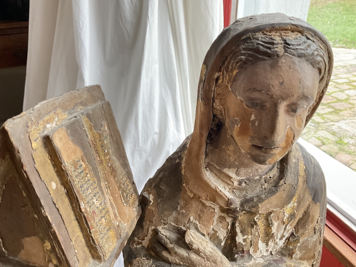 Sainte au lutrin boisXVIIe reste  de dorure et polychromie-photo-2