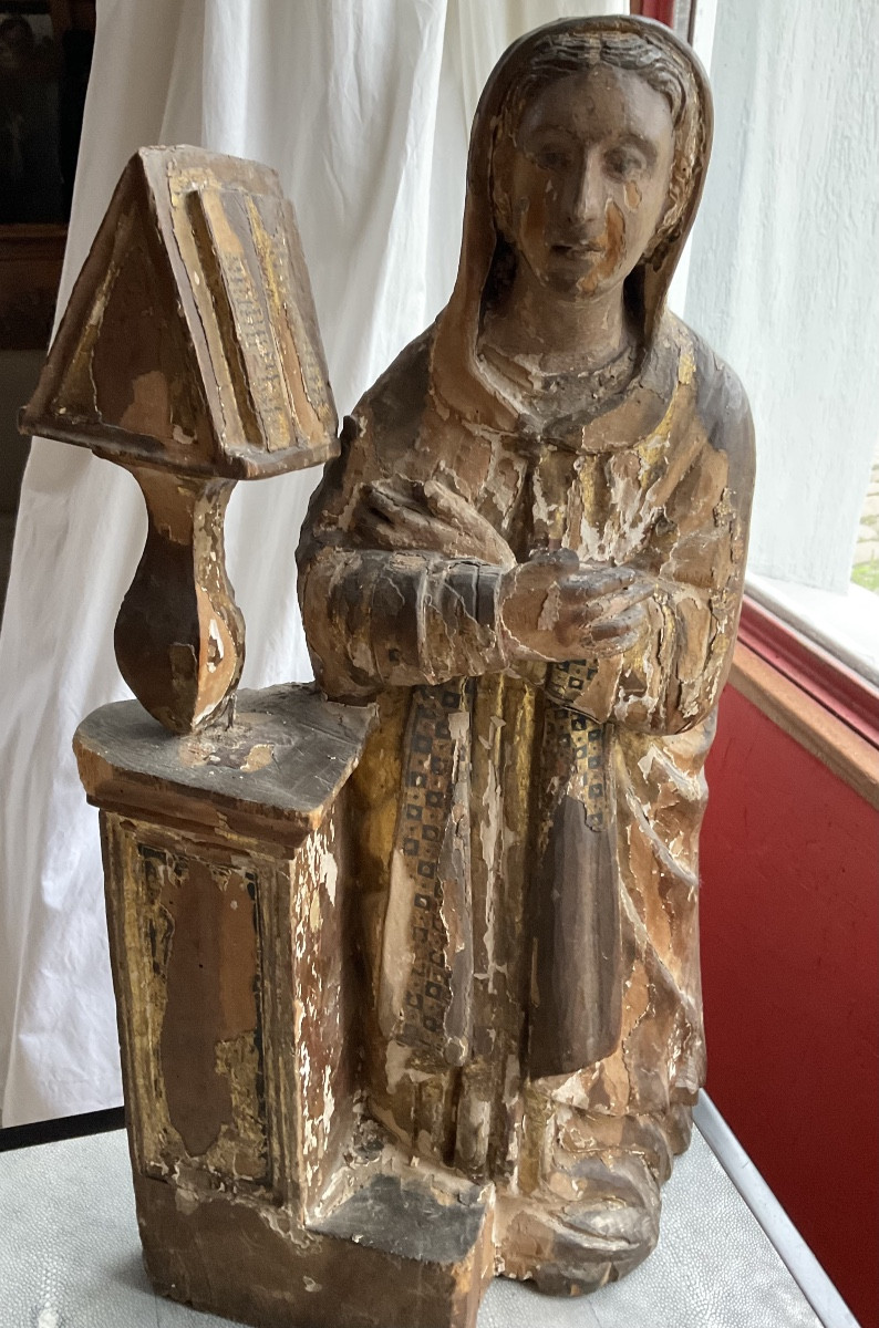 Sainte au lutrin boisXVIIe reste  de dorure et polychromie-photo-4