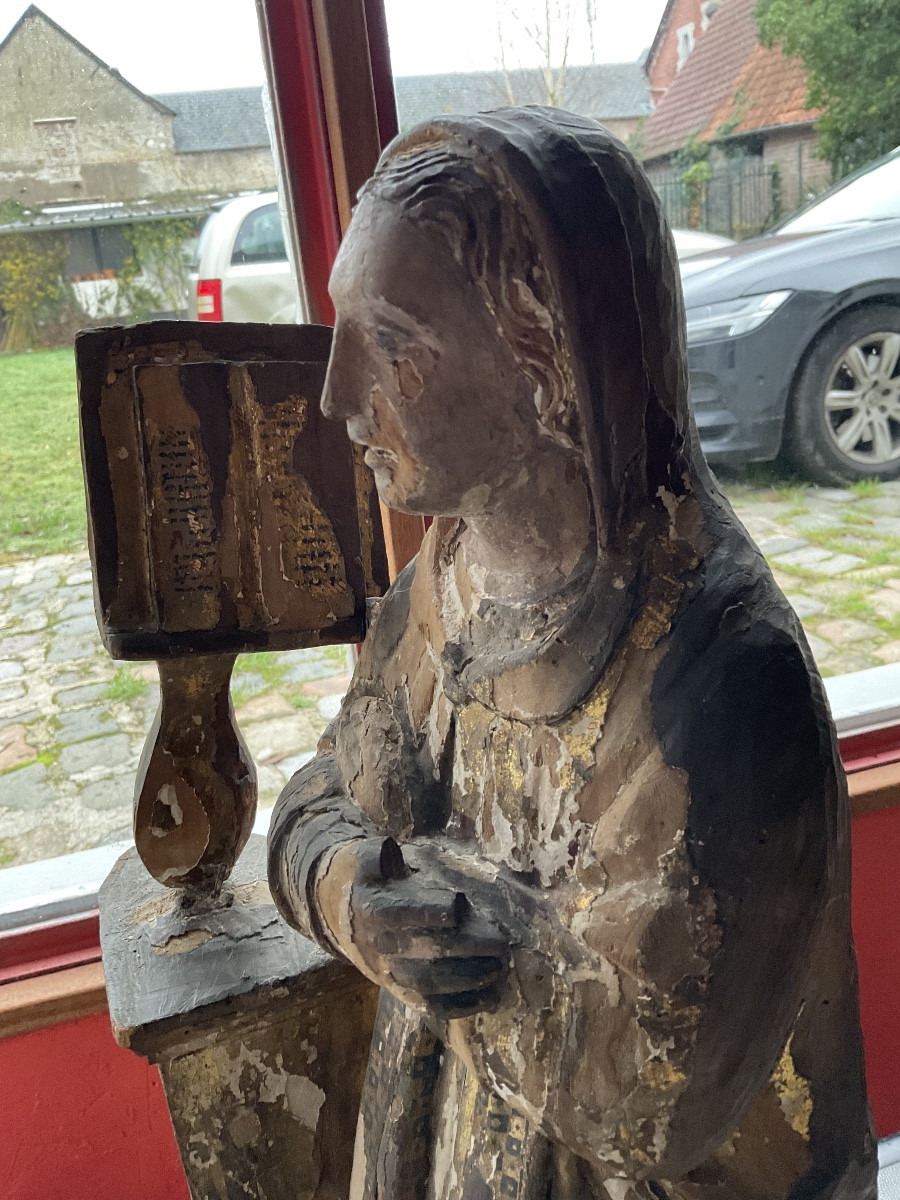 Sainte au lutrin boisXVIIe reste  de dorure et polychromie-photo-4