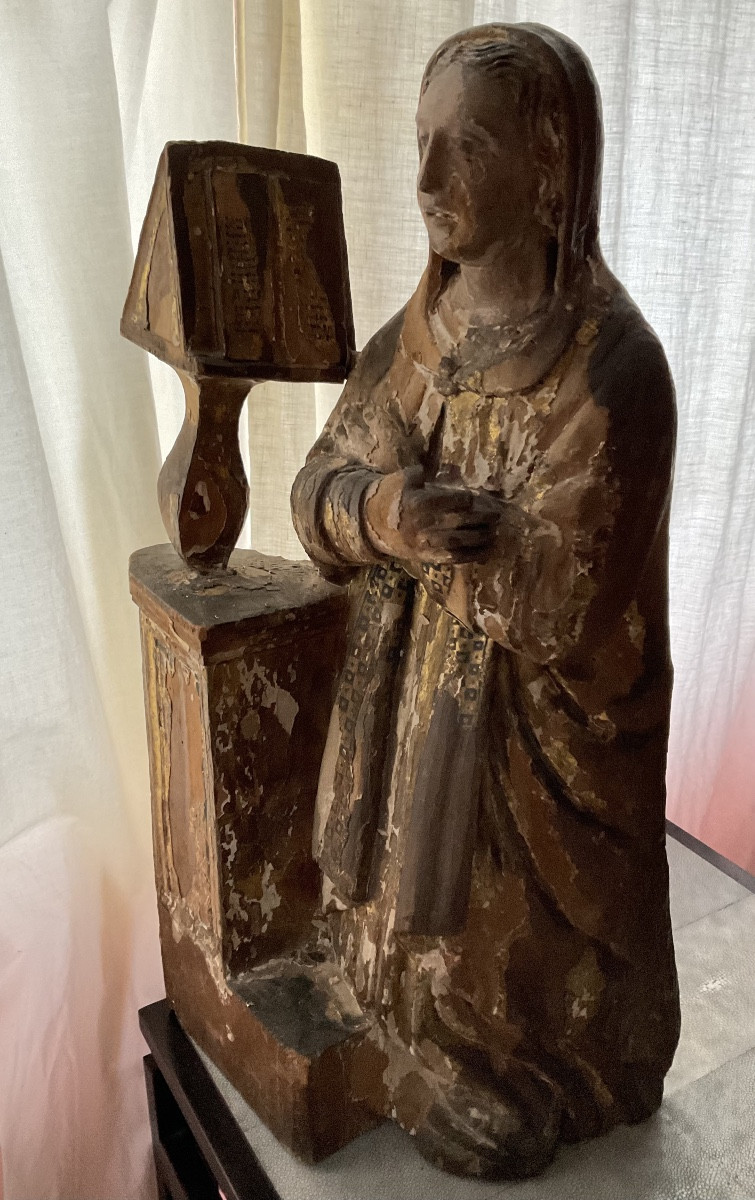 Sainte au lutrin boisXVIIe reste  de dorure et polychromie-photo-6