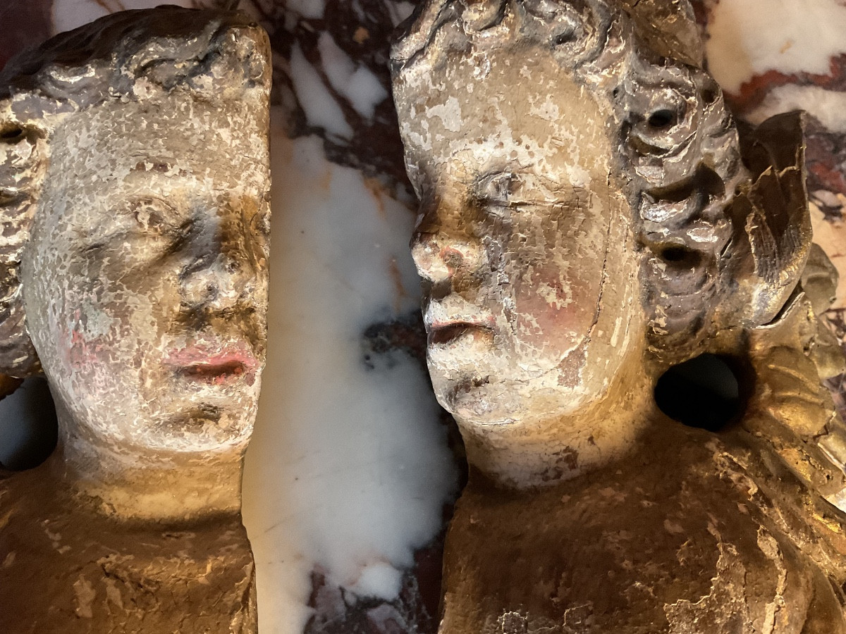 Hanging Angel Heads, 18th Century, Polychrome Wood -photo-4