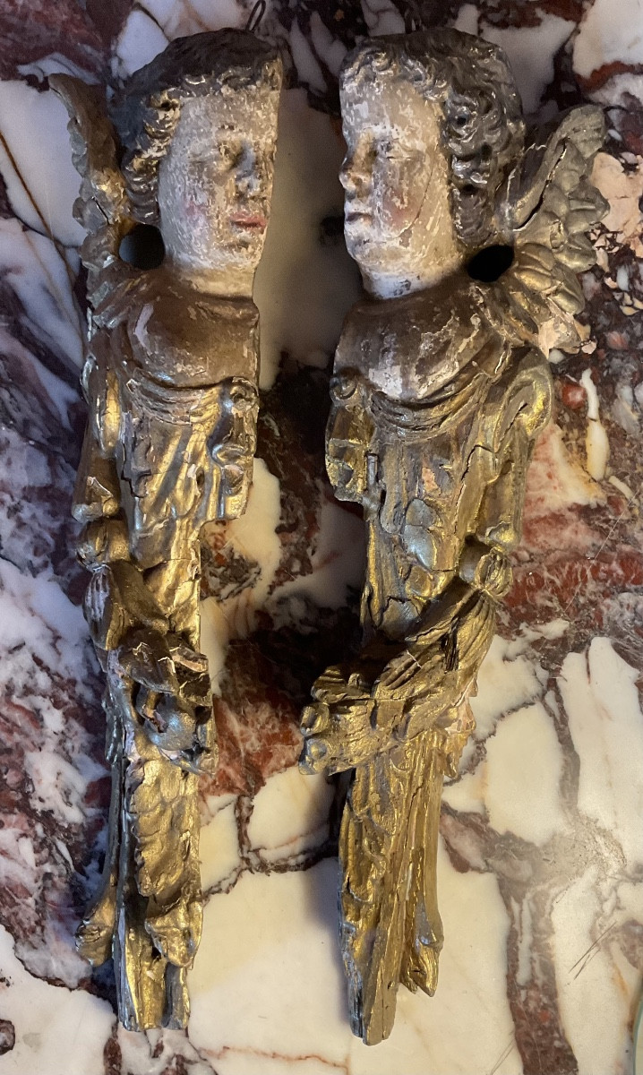 Hanging Angel Heads, 18th Century, Polychrome Wood -photo-1