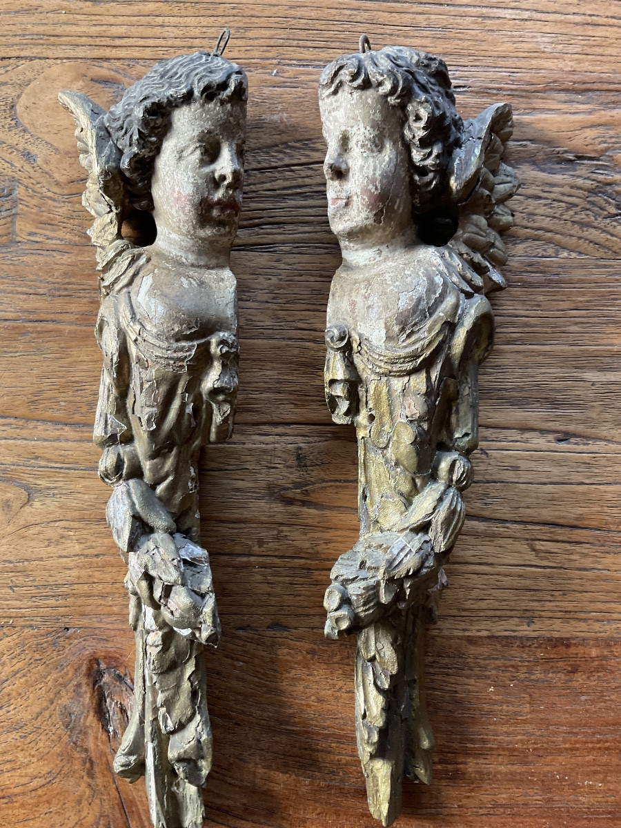 Hanging Angel Heads, 18th Century, Polychrome Wood -photo-4
