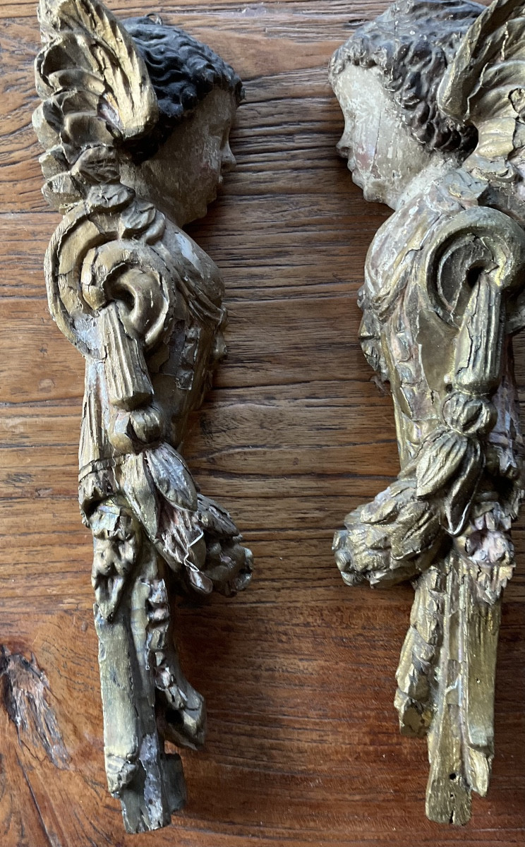 Hanging Angel Heads, 18th Century, Polychrome Wood -photo-5
