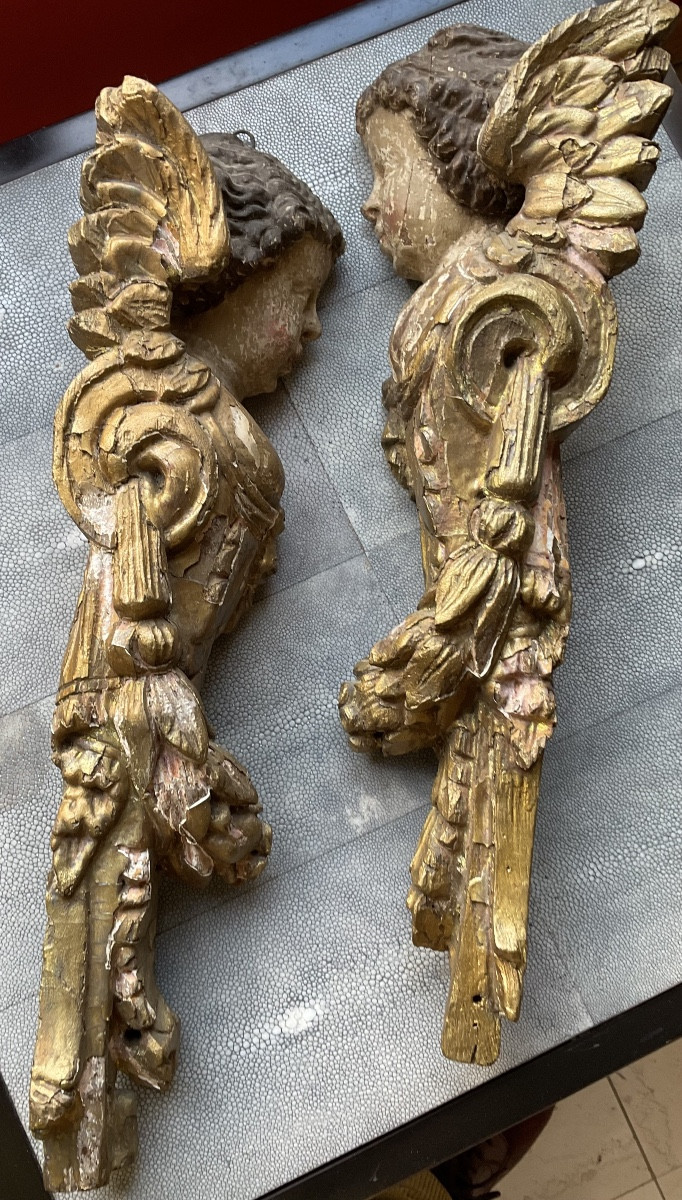 Hanging Angel Heads, 18th Century, Polychrome Wood -photo-6