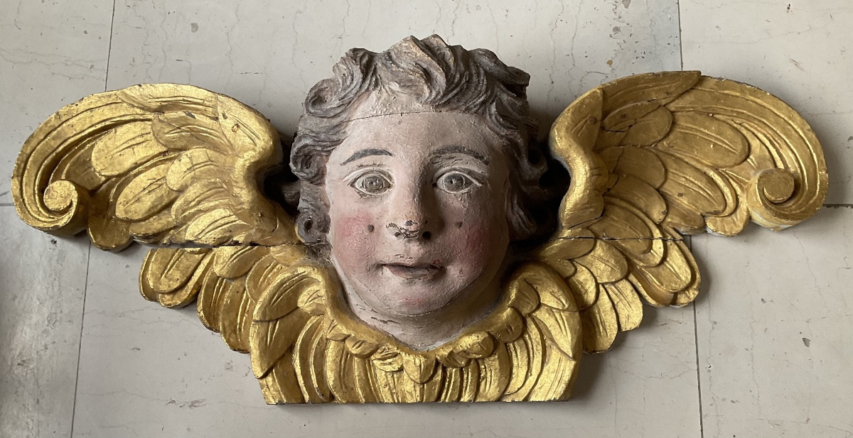 Large Angel Head From The Louis XIV Period-photo-2