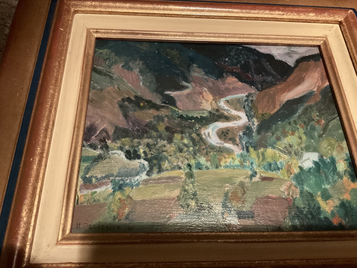 Huile sur bois paysage de montagne 1946-photo-3