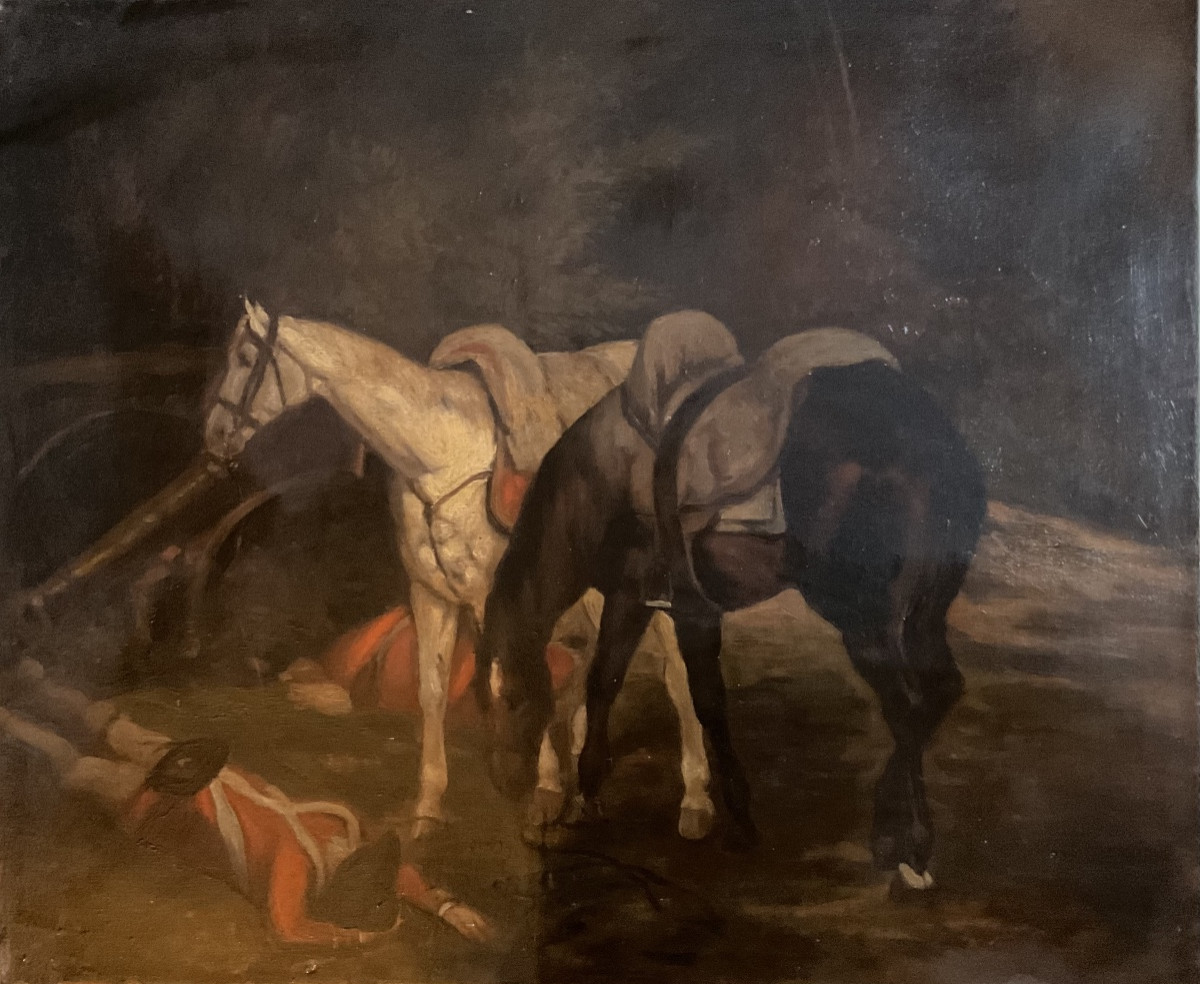 Chevaux et militaires huile sur toile-photo-2