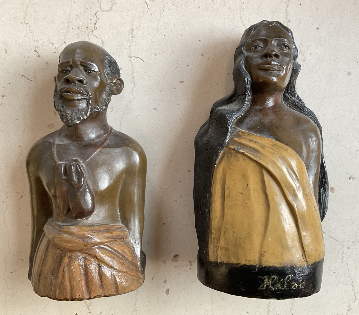 Painted Terracotta Couple From Tahiti