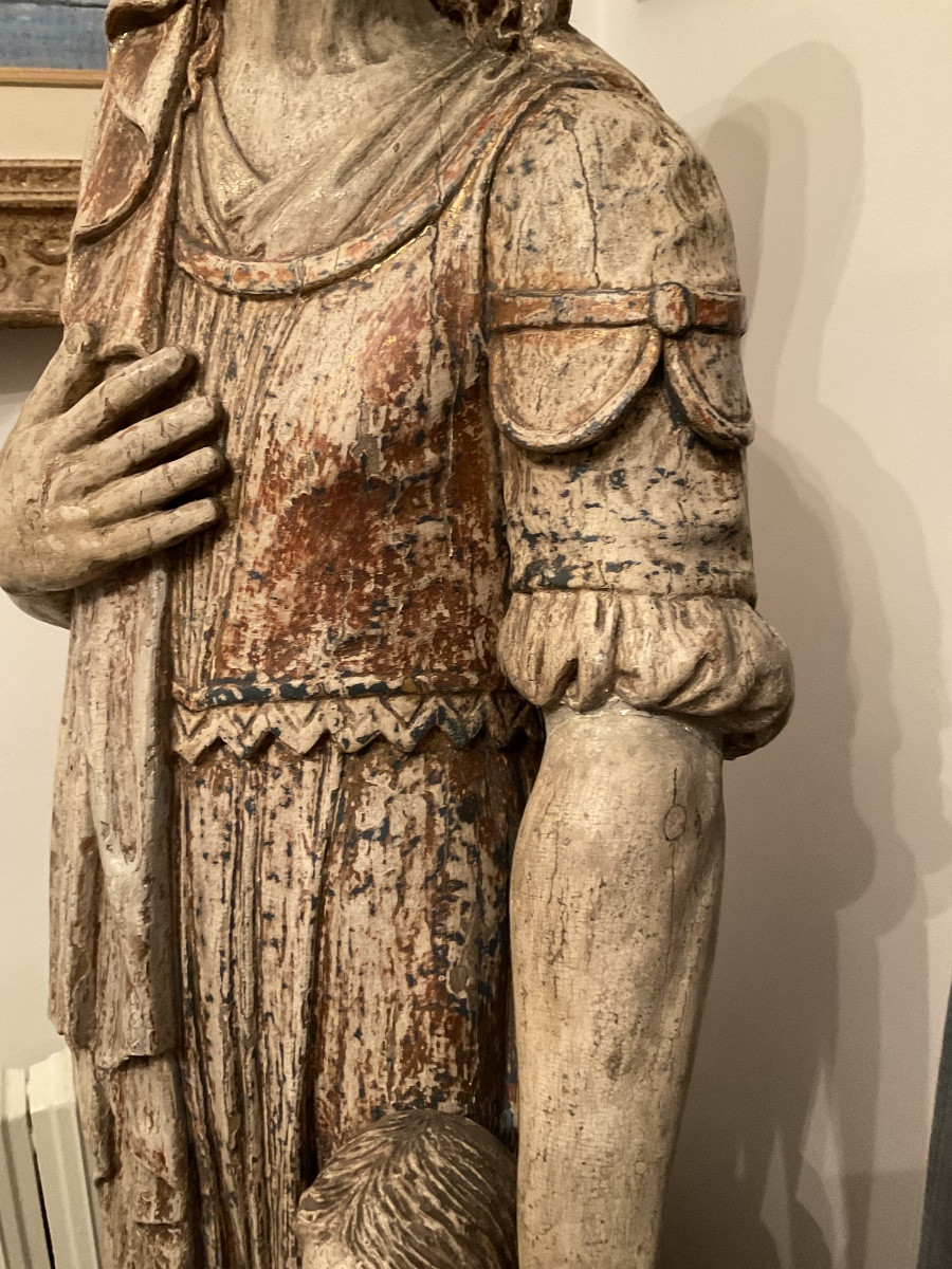 Wooden Statue Of Saint Anne, Polychromy Remnants, 117cm-photo-2