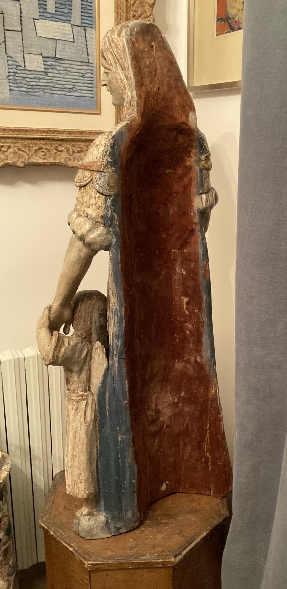 Wooden Statue Of Saint Anne, Polychromy Remnants, 117cm-photo-3