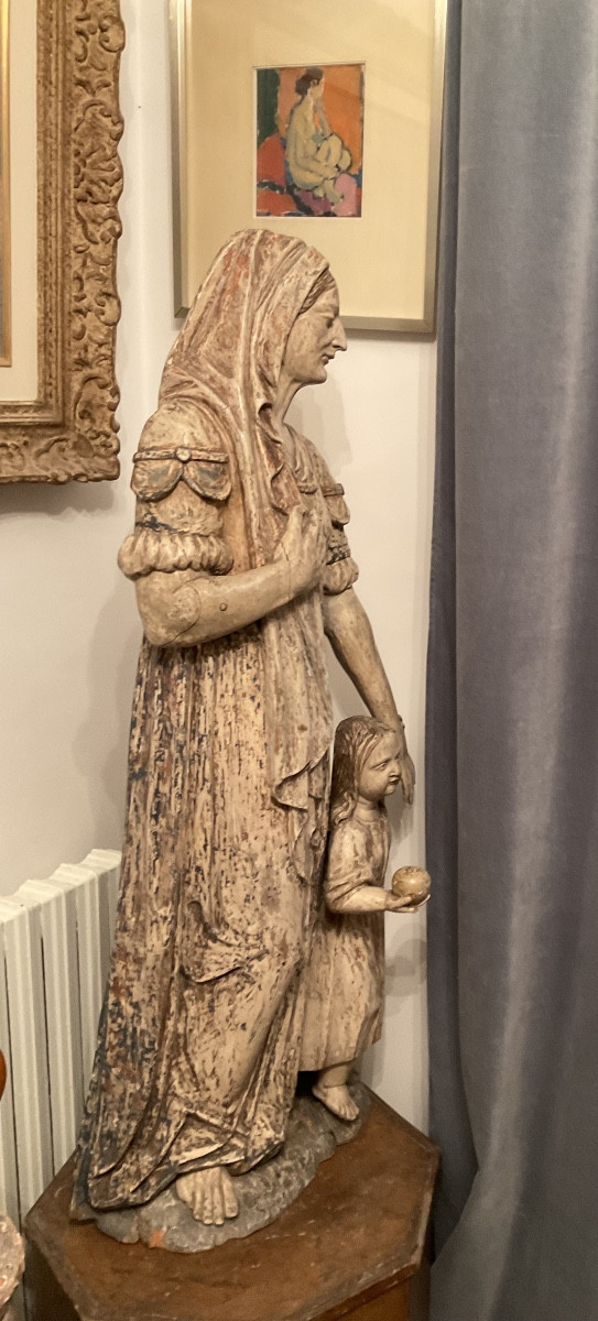 Wooden Statue Of Saint Anne, Polychromy Remnants, 117cm-photo-4