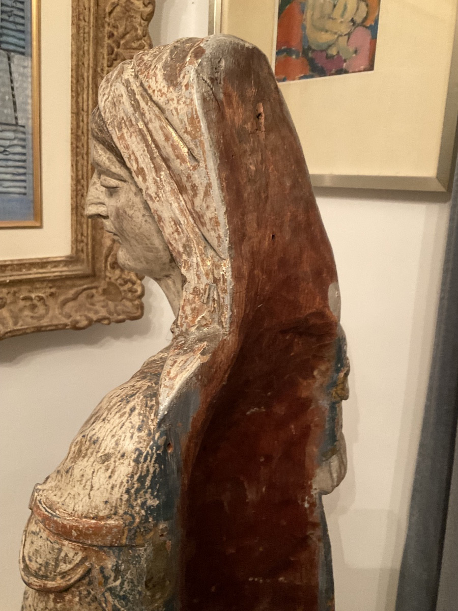 Wooden Statue Of Saint Anne, Polychromy Remnants, 117cm-photo-1
