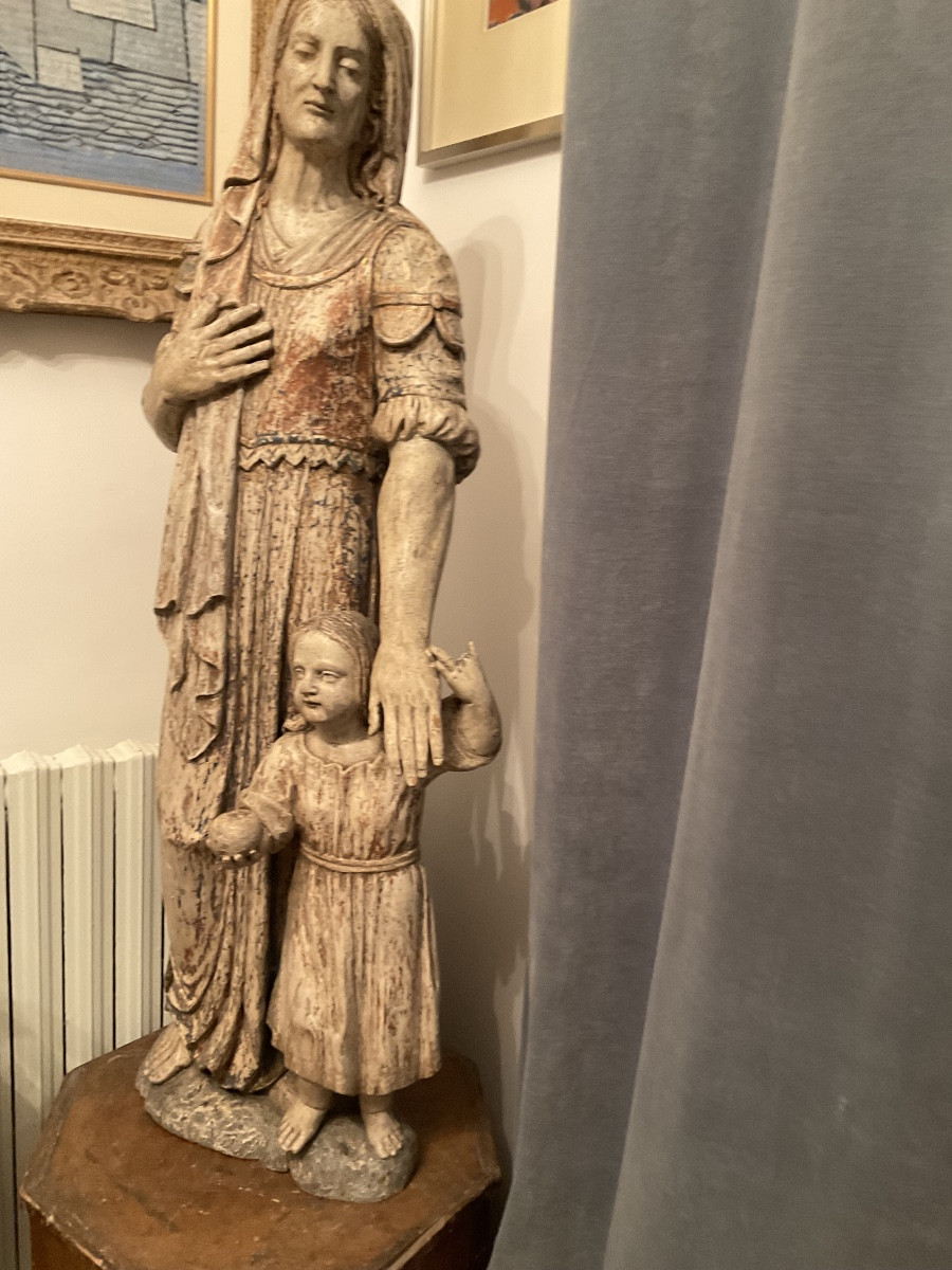 Wooden Statue Of Saint Anne, Polychromy Remnants, 117cm-photo-2