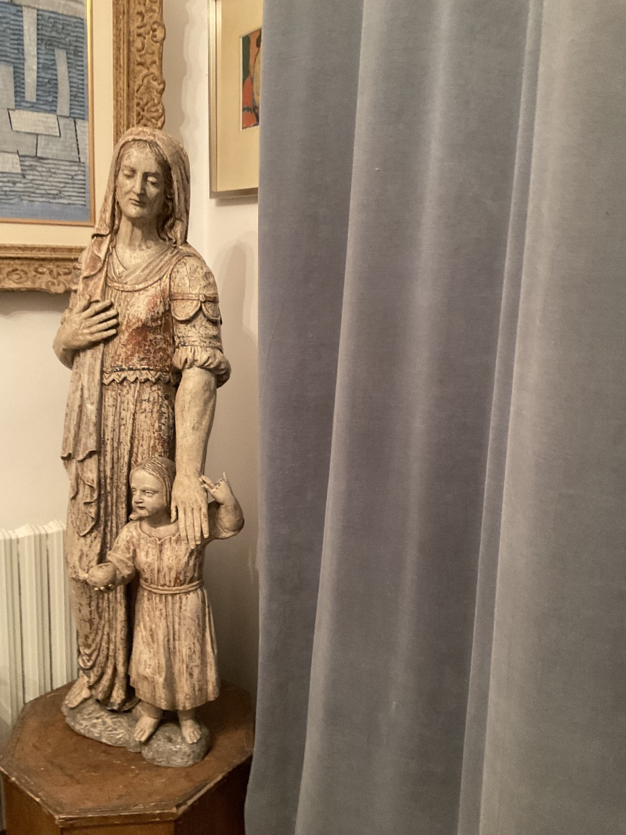 Wooden Statue Of Saint Anne, Polychromy Remnants, 117cm-photo-3