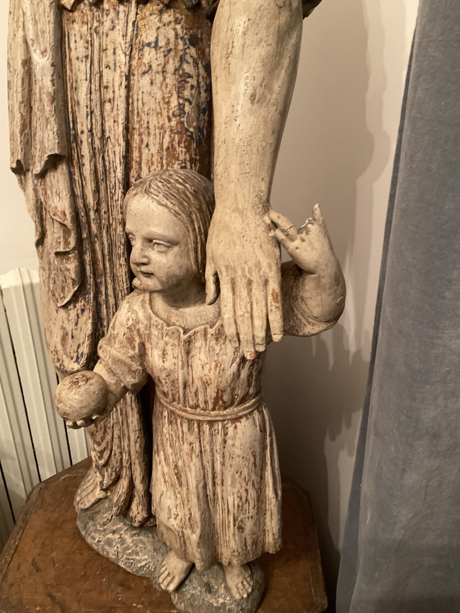 Wooden Statue Of Saint Anne, Polychromy Remnants, 117cm-photo-4