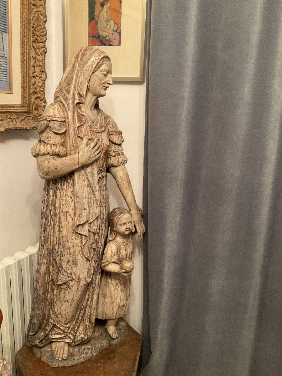 Wooden Statue Of Saint Anne, Polychromy Remnants, 117cm-photo-5